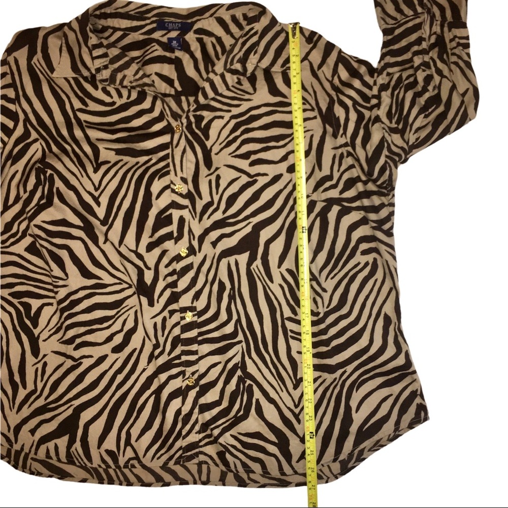 Animal Print Button Down Shirt, Chaps Zebra Print Top, Tiger, 3/4 Sleeve Plus 3x - Picture 13 of 14